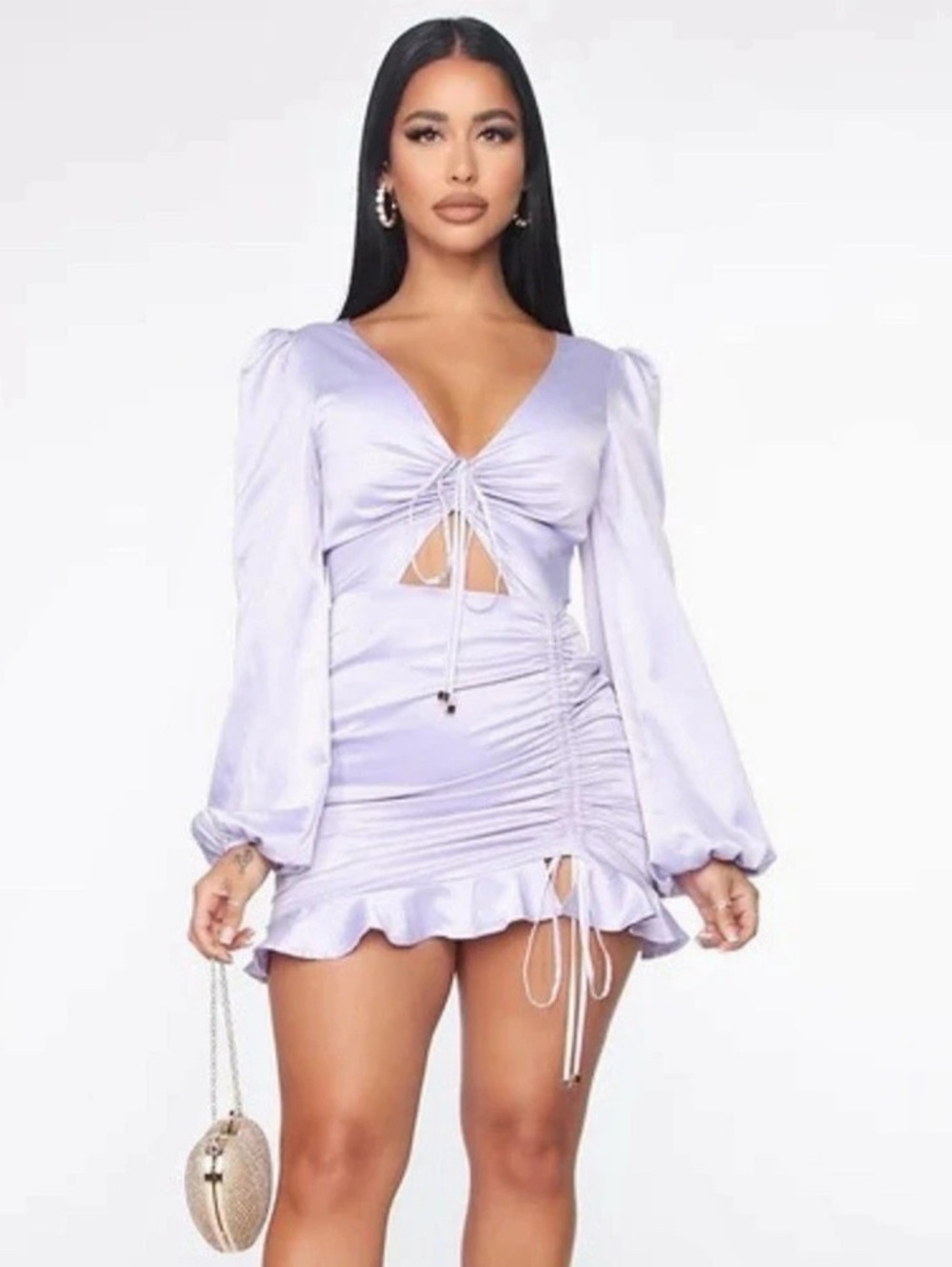 Fashion Nova All Night Long satin Ruched Dress Mini dress in Purple